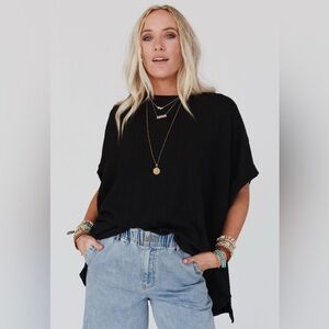 NWOT Three Bird Nest The Nest Moon Glow Texture Knit Top - Small, Black